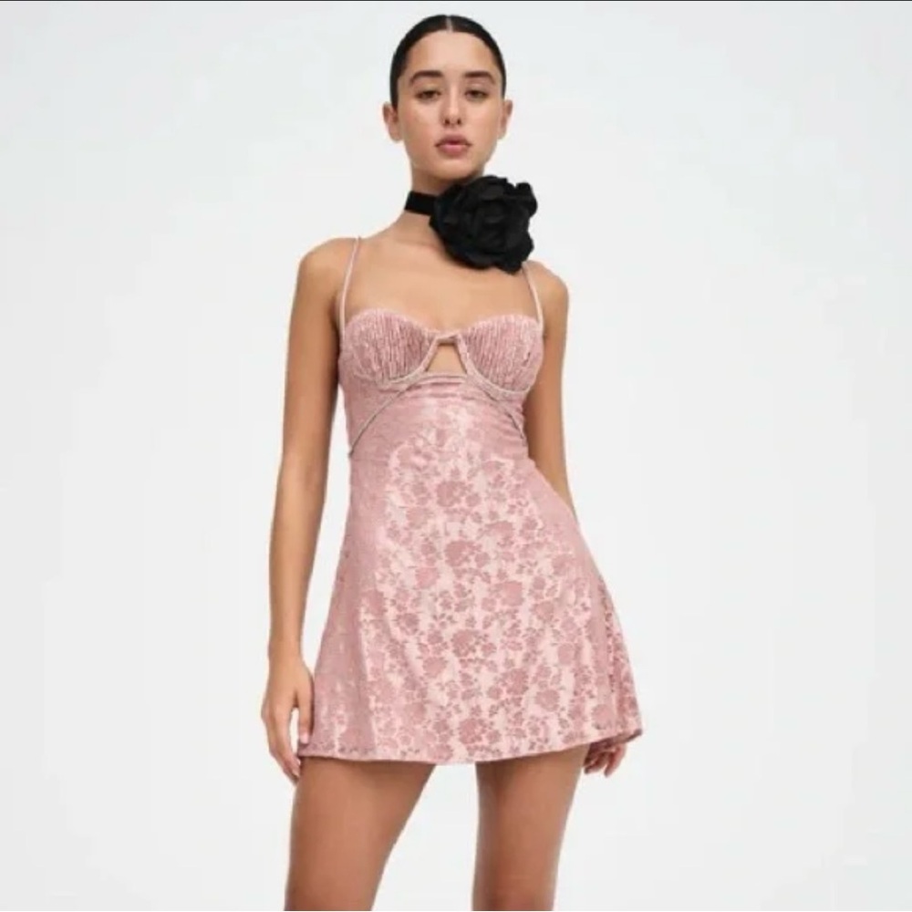 NWT For Love & Lemons Shai Lace Rhinestone Cutout Sleeveless Minidress Sz L